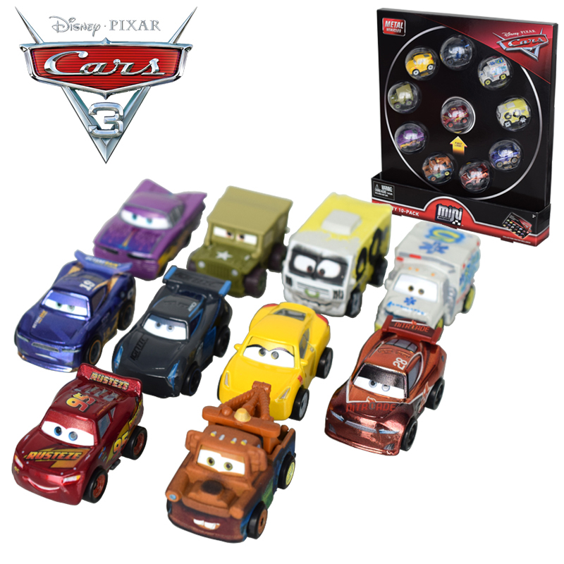 10 Pcs/set Original Disney Pixar Cars 3 Mini Metal Diecasts Toy Vehicles Lightning McQueen Black Storm Jackson Car Toys FLG72