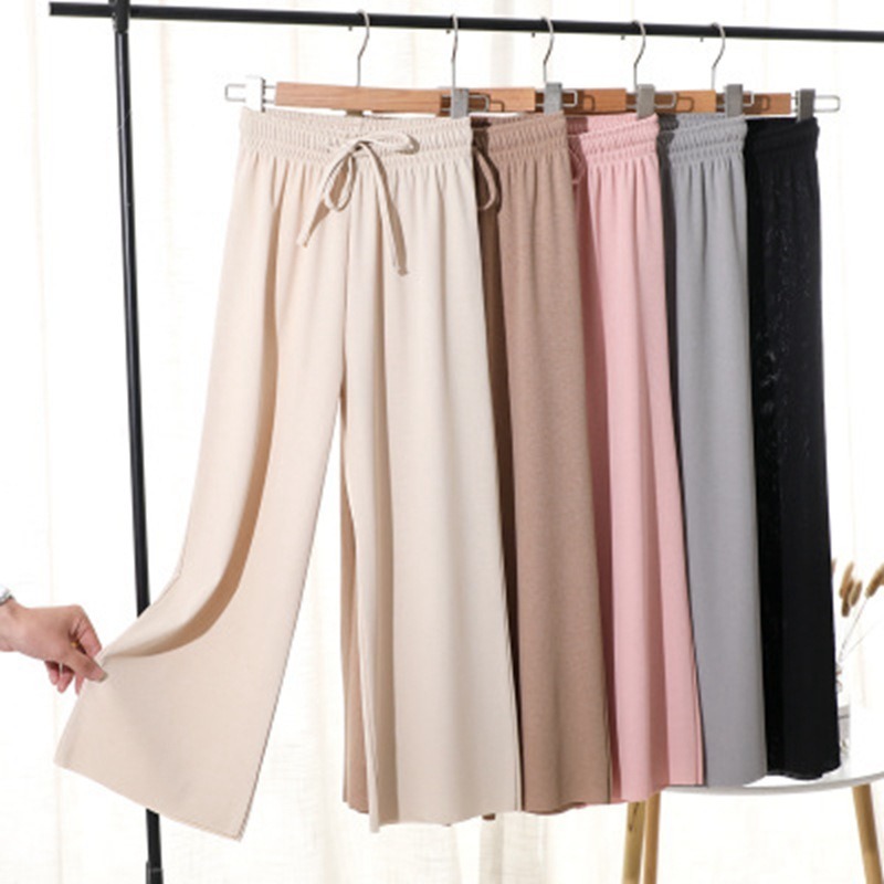 Autumn Women Straight Viscose Fiber Wide Leg Pants High Waist Loose Casual Sports Large Size Pants