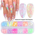 12 Grids 3D Flakes Fluorescent Nail Sequins Sparkly Paillette Nail Chunky Glitter Decorations Chameleon Nail Accessory LASP