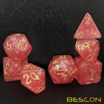 Bescon Dense-Core Polyhedral Dice Set of Peach, RPG 7-dice Set in Brick Box Packing