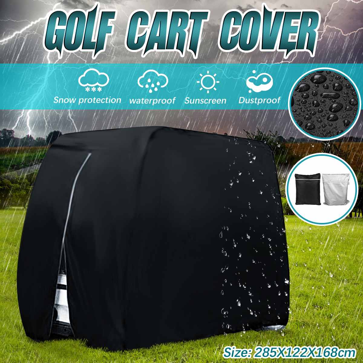 285*122*168cm Waterproof Oxford Cloth Golf Car Cart Cover Sunshade Dustproof For EZ Go Club