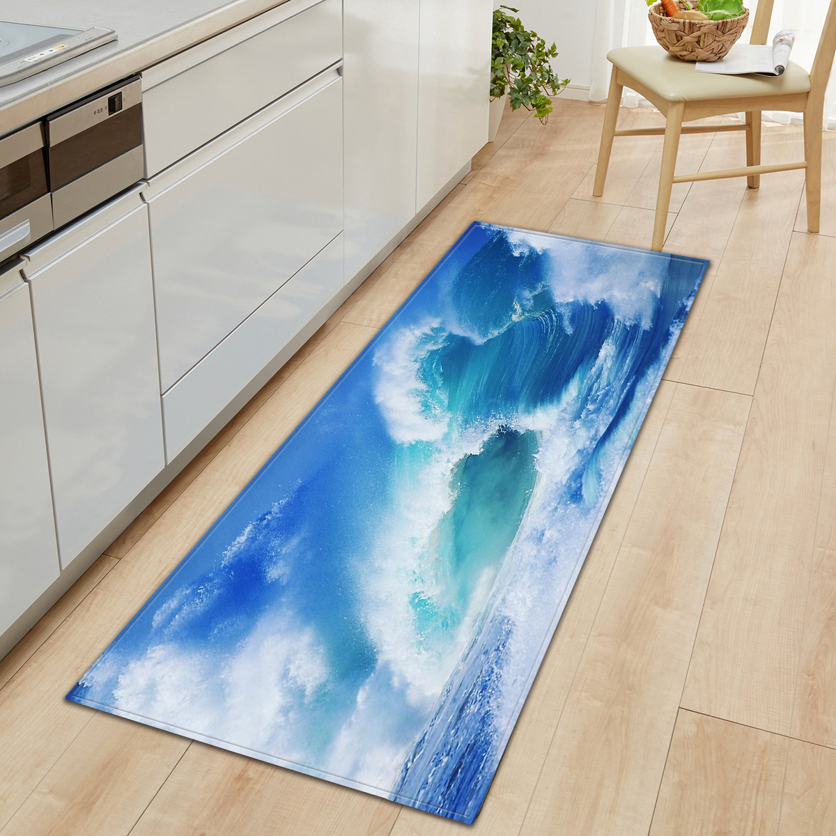 Ocean Wave Kitchen Mat Floor Mat Carpet Anti-Slip Backing All-Weather Entrance Doormat Soft Anti-Fatigue Rug Carpet Mats