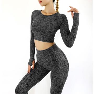 2 Pcs Sports Suits Autumn Seamless Yoga Sets Woman Yoga Leggings Thumb Hole Workout Crop Tops Fitness Clothing Sportswear