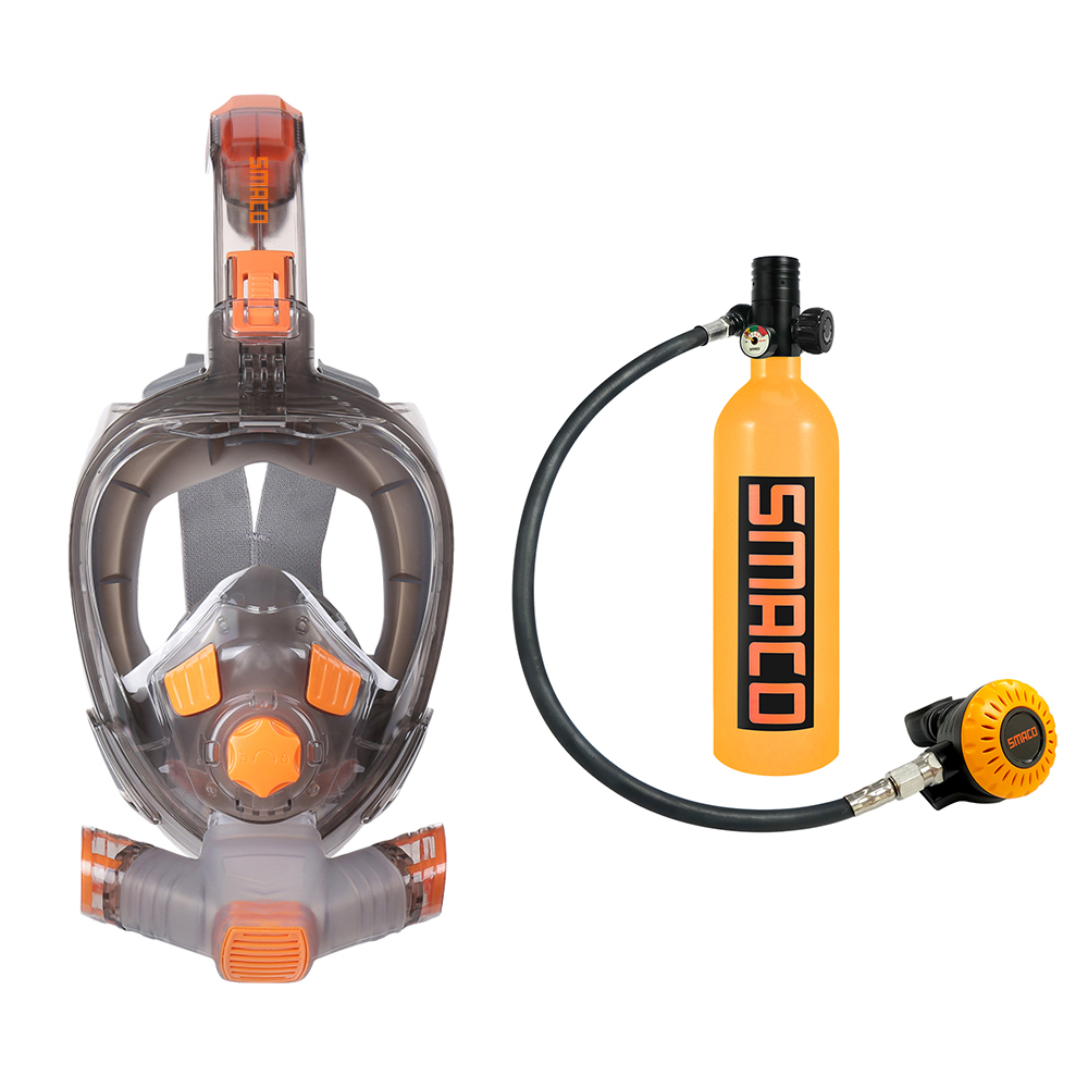 SMACO S400PLUS Mini Scuba Diving Tank and Diving Mask Full FaceCombination, Free Breathing Underwater for 16 Minutes