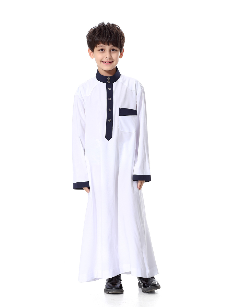 High quality Muslim Islamic Clothing for Children Arabia Jubba Thobe plus size dubai boy's Kaftan Abaya clothing 4 colors