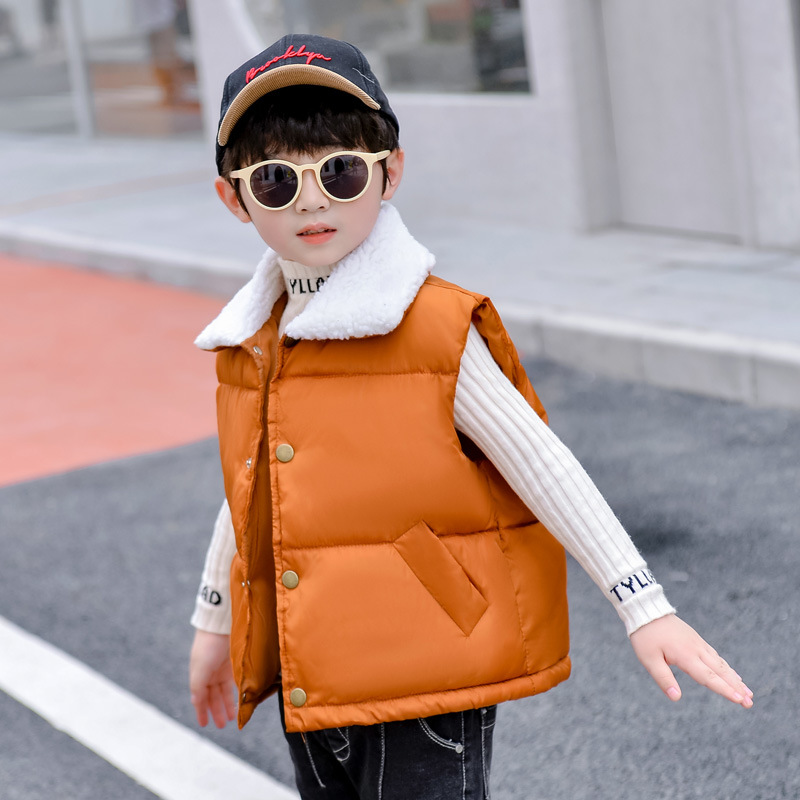 Kids Down Cotton Vest Baby Plus Velvet Thickened Girls Baby Wear Waistcoat To Protect Warm Children's Vest Autumn Winter Models