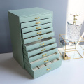 Leather Multi-Layer 10 Floors Jewelry Box Necklace Bracelet Earrings Ring Storage Box Jewelry Finishing Box Drawer Type Display