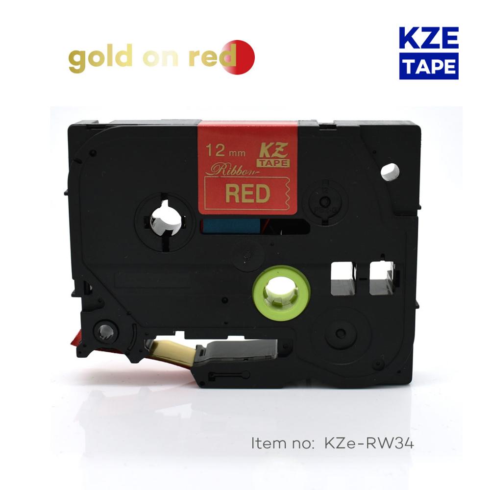 12mm*4m Tze-RW34 Gold on Red TZe Satin Ribbon Label Tape for Brother P-touch ribbon printer tz-RW34 tze RW34 TZ-RW34 tze tape