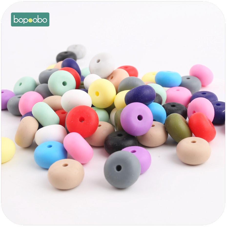 Bopoobo 30PC Silicone Beads Round Lentil Teether Beads BPA Free Baby Girl DIY pacifier chain Toy Baby Teething Food Grade Bead