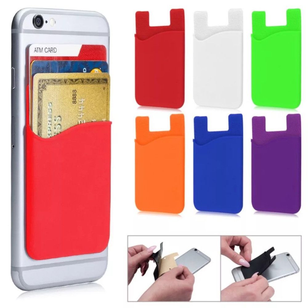 2pcs Silicone Card Holder Self Adhesive Cell Phone Credit Card Cover Slim Case Bank Card Business Card Protector Office Supplies
