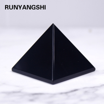 Runyangshi Pyramid Healing Crystal Crafts Black Natural Obsidian Quartz Crystal Home Decor Beautiful Lustrous Surface Stones