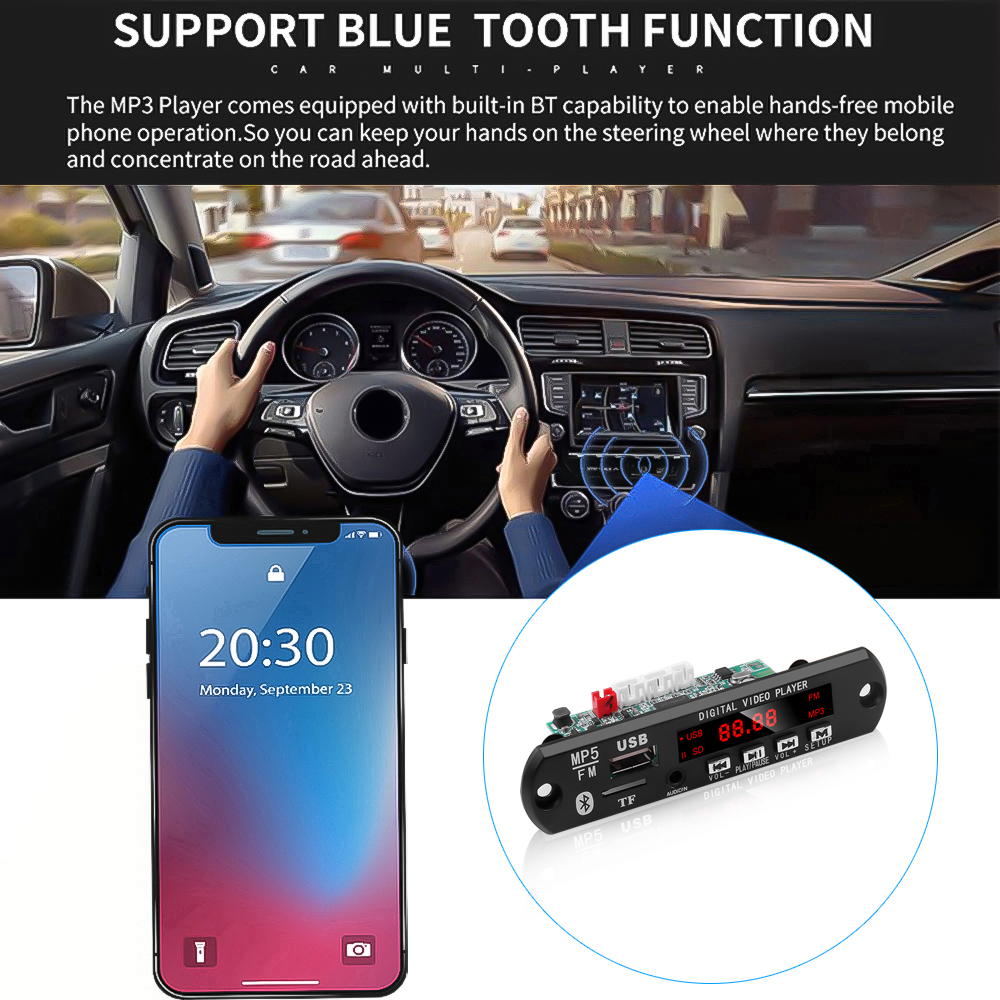 kebidu MP3 Player Decoder Board Car FM Radio Module Bluetooth 5.0 Receiver Hands-free 2 in 1 Audio MP5 HD Video Decoder