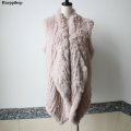 2018 lady New Foreign Style Knitted Rabbit Fur Vest Handmade Double-sided Knit Fur Waistcoat Women Fur shawl Fur Gilets poncho