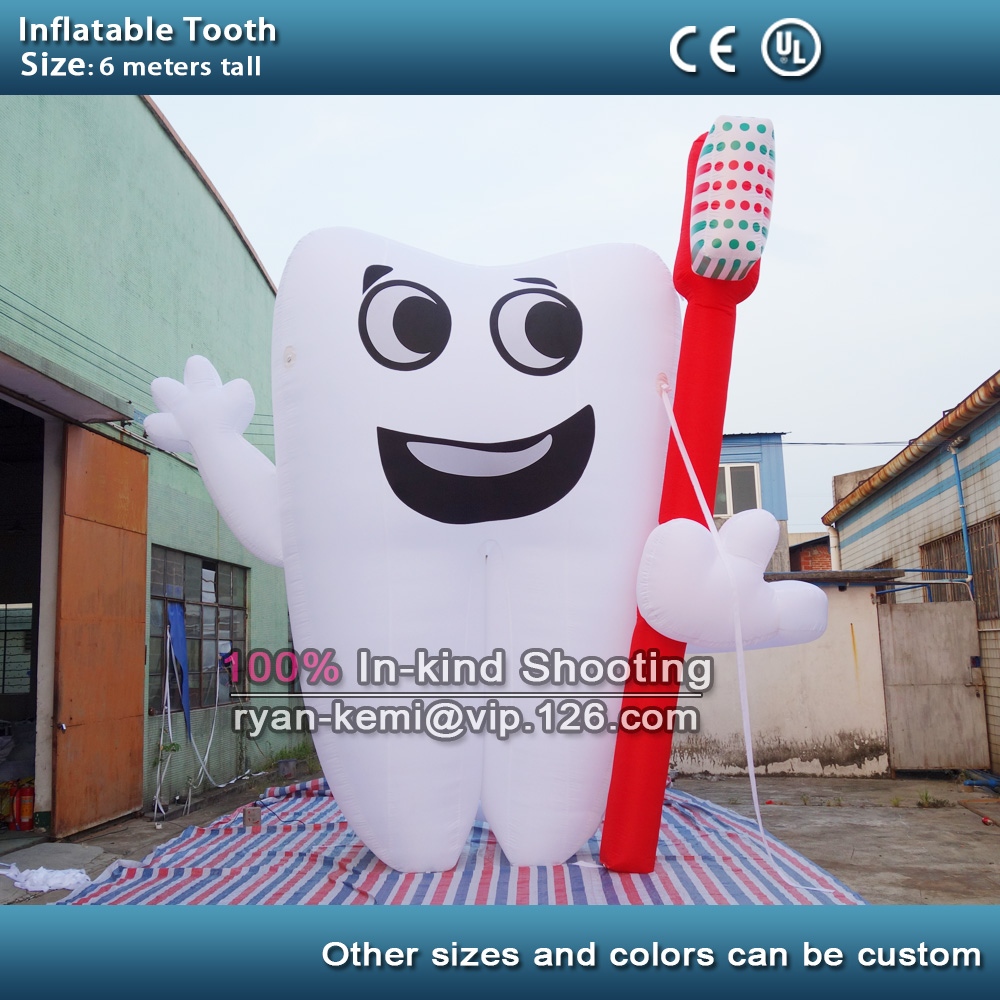 6m 20ft tall giant inflatable tooth balloon with toothbrush on hand for dentist advertising