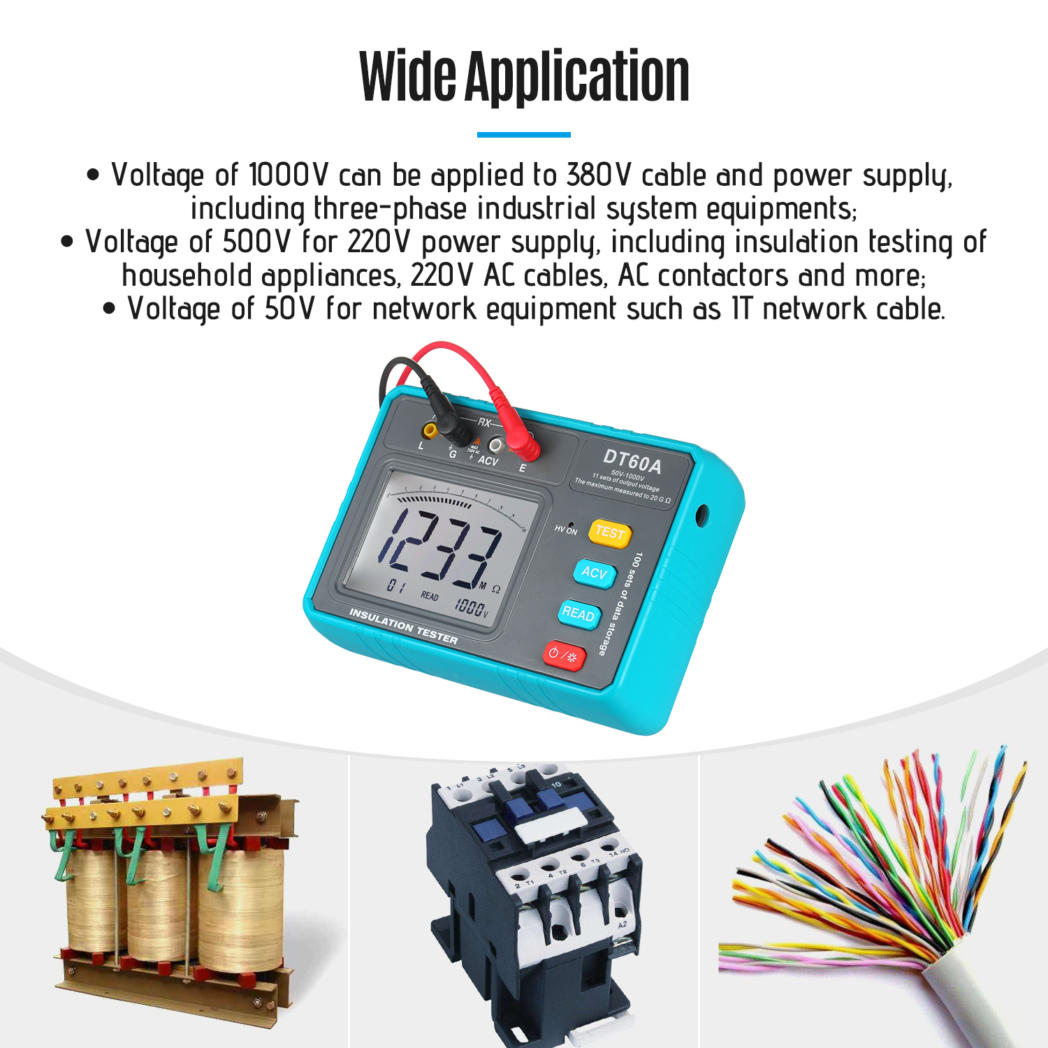 DT60A Insulation Resistance Tester LED Digital Ohmmeter Megohmmeter Megameter Resistance Meter Digital Multimeter Tester