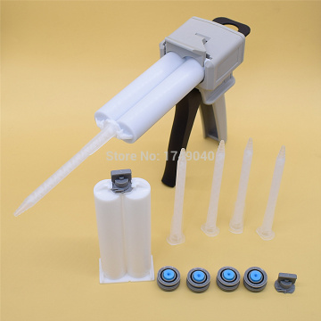 Caulking Gun 50ml 1:1 Glue Gun Applicator Glue Dispenser with 5pc Static Mixing Nozzles and 2pc 50ml Empty Dual-Barrel Cartridge