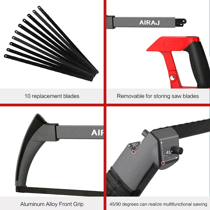 AIRAJ Garden Hacksaw Frame with 6 Saw Blade Household Detachable Heavy Duty Powerful Multi-Function Manual Cutting Tool