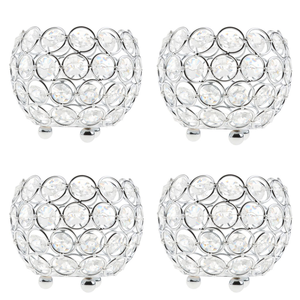 4 Pieces Silver Crystal Candle Holders Banquet Candlestick Table Centerpiece