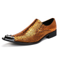Christia Bella Men's Genuine Leather Snake Skin New Men's Gold Dress Shoes Pointed Toe Fashion Luxury Wedding Shoes Oxford Shoes