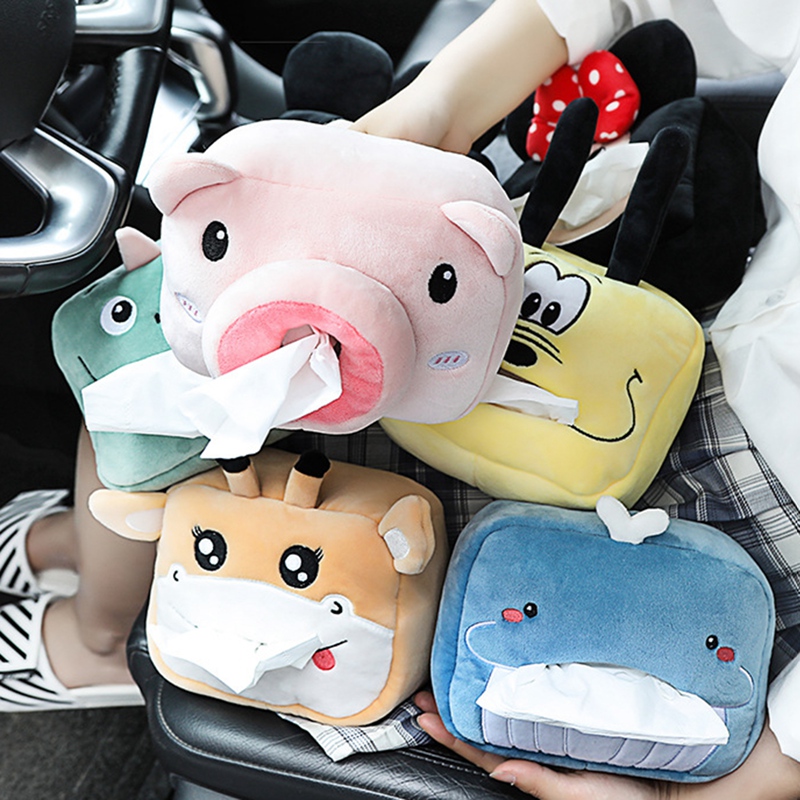 New Car Tissue Box Cute Napkin Cartoon Cute Plush Tissue Paper Holder for Home Office Car Interior Accessories