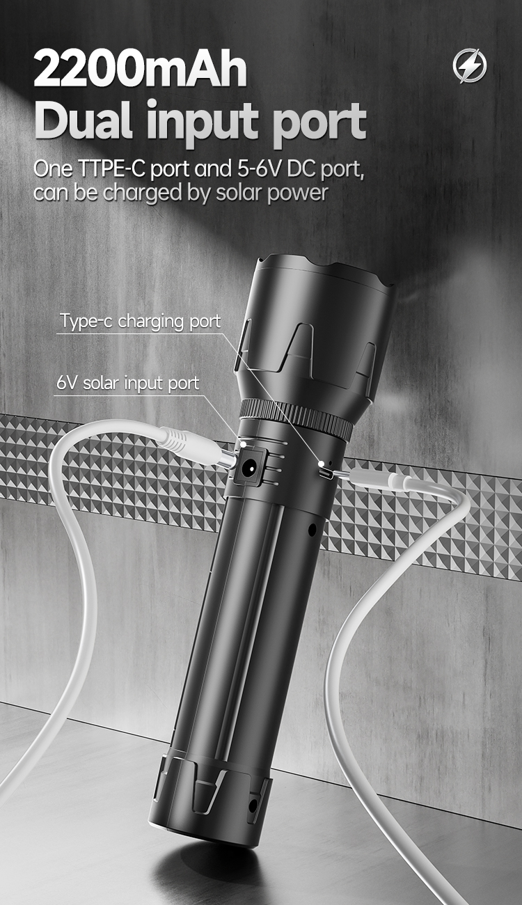 08-9191A-Super Bright Solar Charging Rechargeable Tactical Flashlight Torch