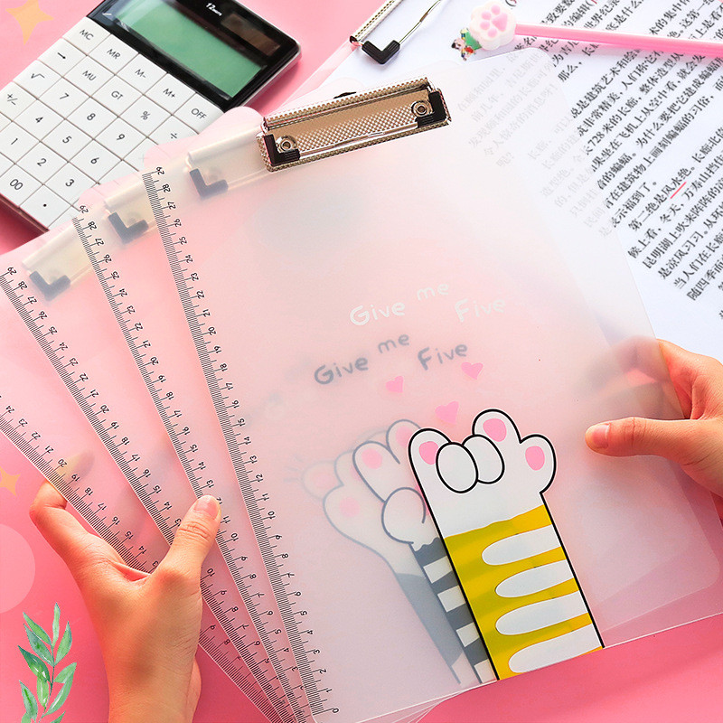 Kawaii A4 Clipboard Writing Pad Stationery With Hook Metal Clip Transparent Plastic Clip Board File Folders Holder School Supply