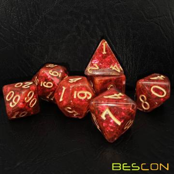 Bescon Dense-Core Polyhedral Dice Set of Deep Red, RPG 7-dice Set in Brick Box Packing