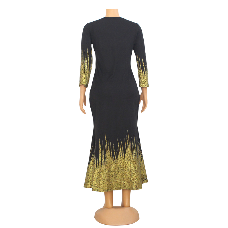 Women Black Yellow Boho Maxi Dresses Slim Summer Long Sleeve Elegant Holiday Beach African Party Dress