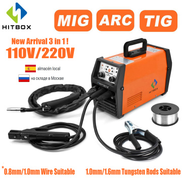 HITBOX Mig Welder Semi-Automatic 110V 220V Inverter Tig Argon Arc Gas-Less Mig Welder 3 in 1 Synergy HBM1200 Welding Machine