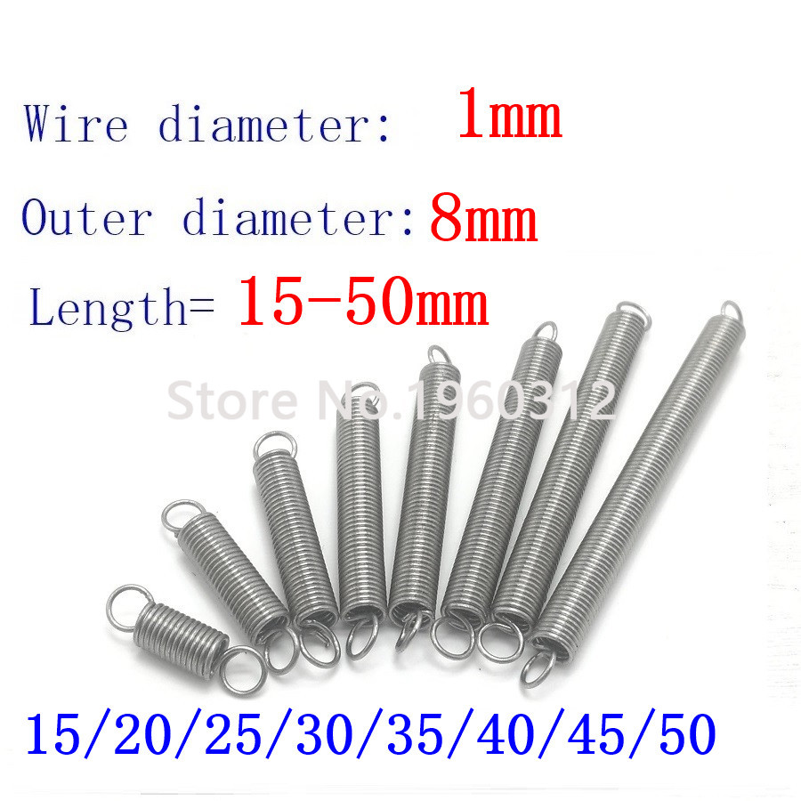 5Pcs 304 Stainless Steel Dual Hook Small Tension Spring Hardware Accessories Wire Dia 1mm Outer Dia 8mm Length 15-50mm