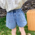 Summer girls denim shorts baby skirts with horts kids fake skirt children bottoms fashion pleated ruched jeans 1 to 7 yrs