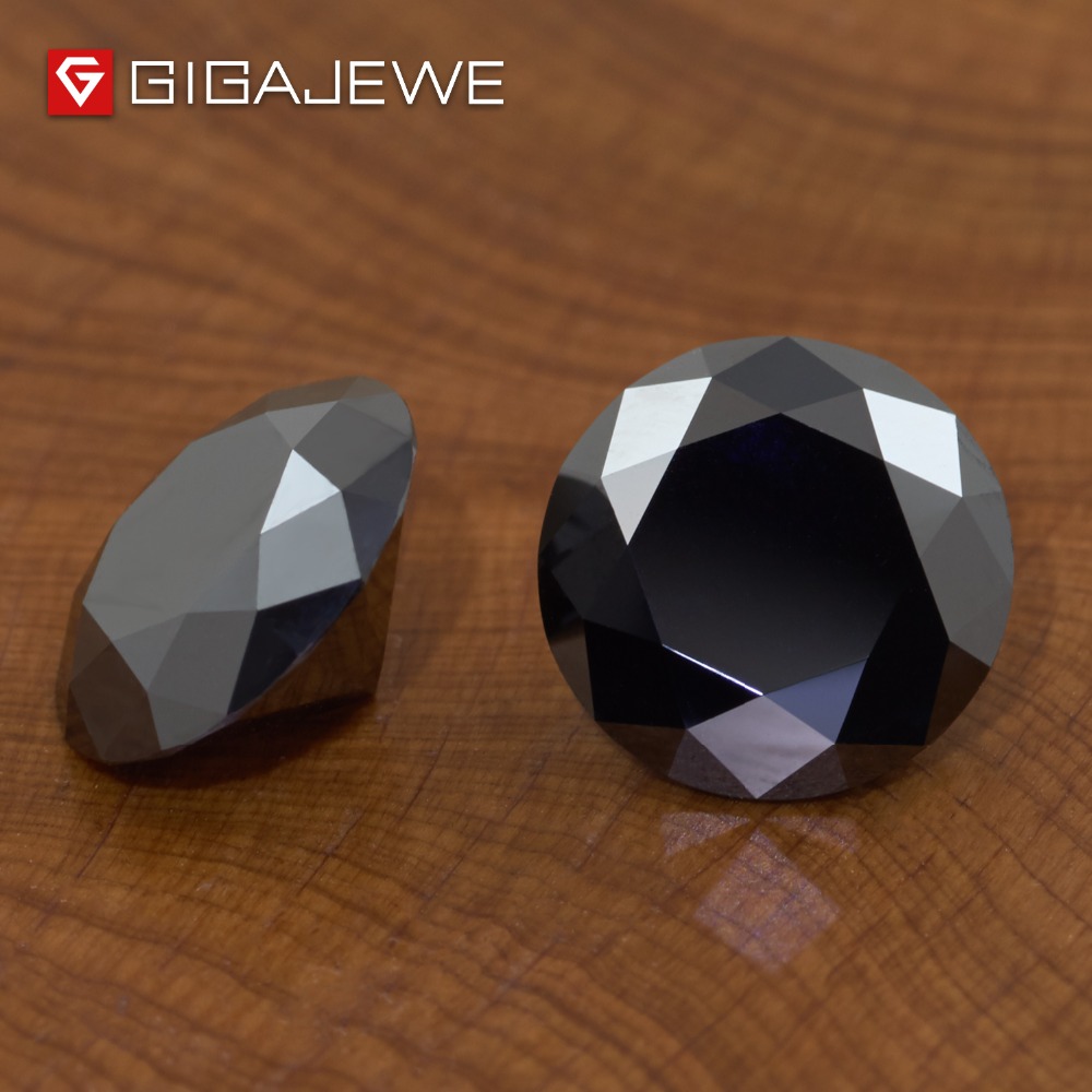 GIGAJEWE Moissanite Round Cut Black 3.5mm-6.0mm 0.8ct Loose Stone Lab Diamond DIY Gem Jewelry Making Fashion Woman Girl Gift