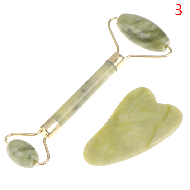 Health Care Relaxation New Kifit Women Natural Jade Guasha Facial Face Thin Roller+Body Guasha Board Massager Stone Tool Set