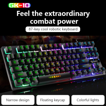 GK-10 Luminous Characters Through 87-key Notebook Gaming Manipulator Keyboard For Compuer Gamer Keyboards For Lol