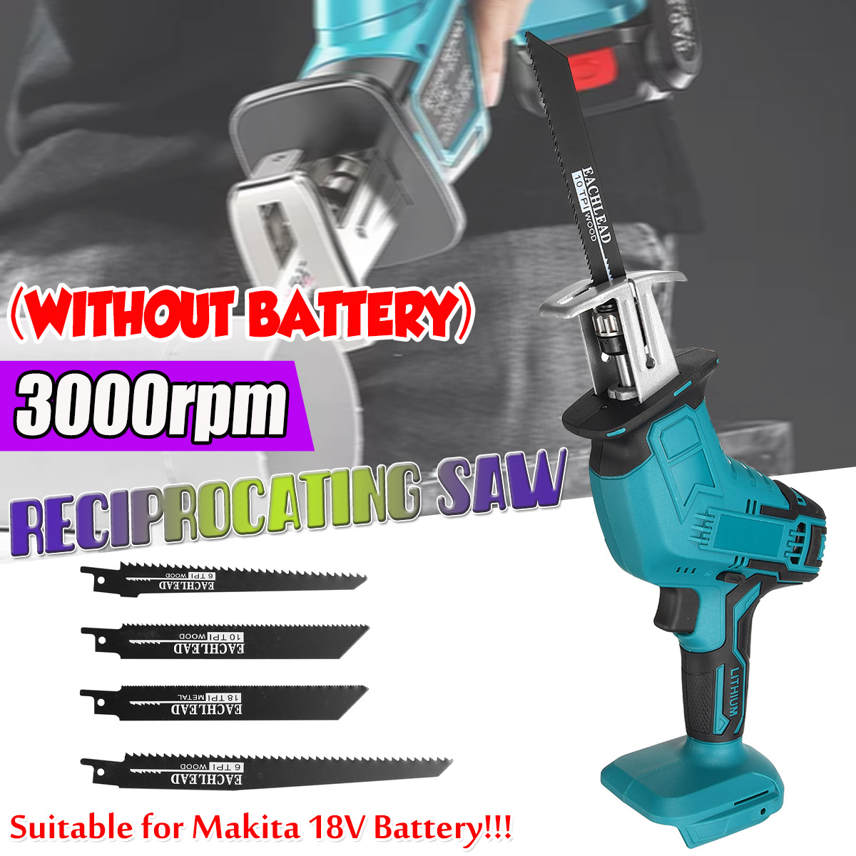 Cordless Electric Saw Reciprocating Saw for Wood Metal Plastic Cutting machine Power Saws with Saw Blades for Makita 18V Battery