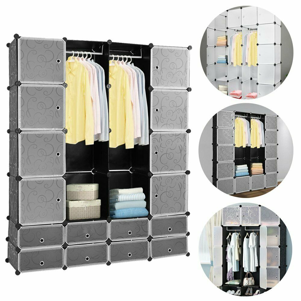 DIY shelf system wardrobe, open plastic wardrobe with doors, White