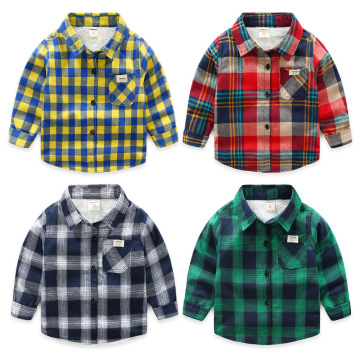 Children's Clothes Winter New Baby Boys And Girls Plaid Shirts Kids Long Sleeve Cotton Thicken Velvet Infant Casual Shirts