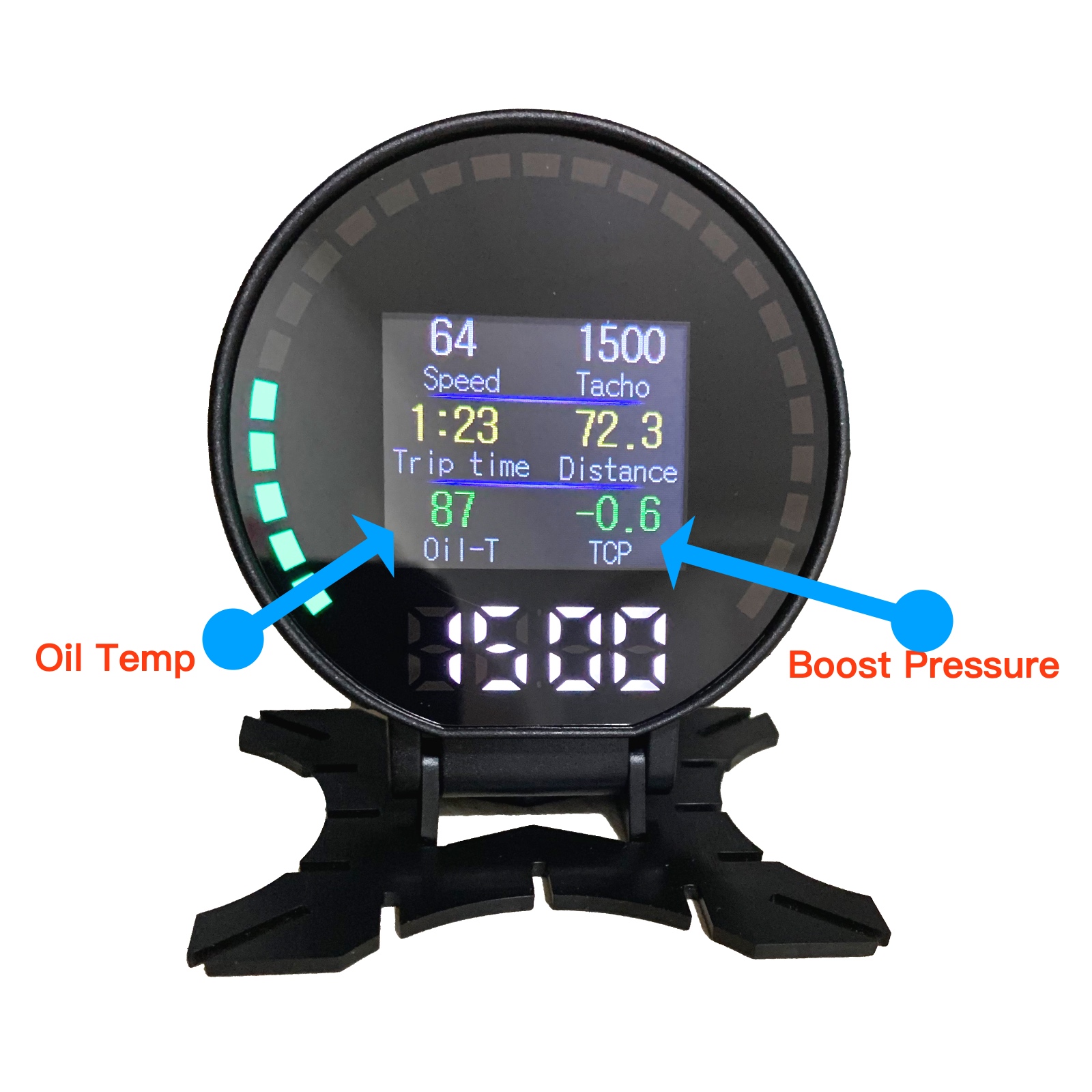 Universal Racing OBDII OBD2 Gauge Turbo Boost Water Temp Oil Temp Press Air Fuel Ratio Tachometer RPM Speedometer GREDDI 8 Color