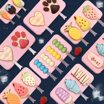 Silicone Ice Cream Mold with Lid Animals Shape Jelly DIY Mold Dessert Ice Cream Mold with Reusable Popsicle Stick