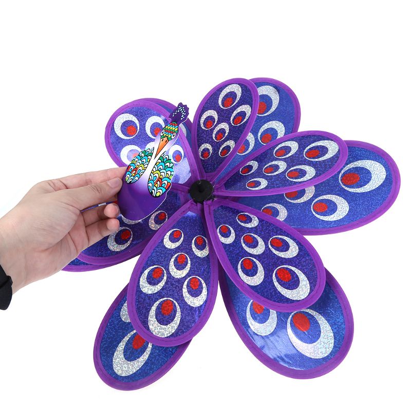 Double Layer Peacock Sequins Windmill Colorful Wind Spinner Kids Toy New