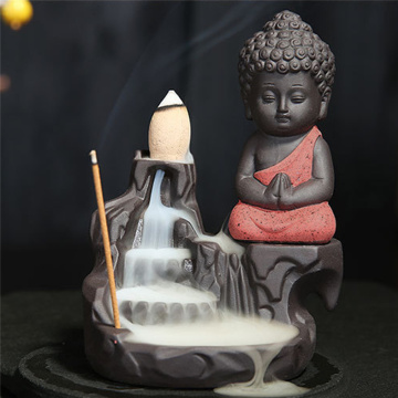 Ceramic Little Monk Smoke Backflow Cone Censer Holder Incense Burner Decoration