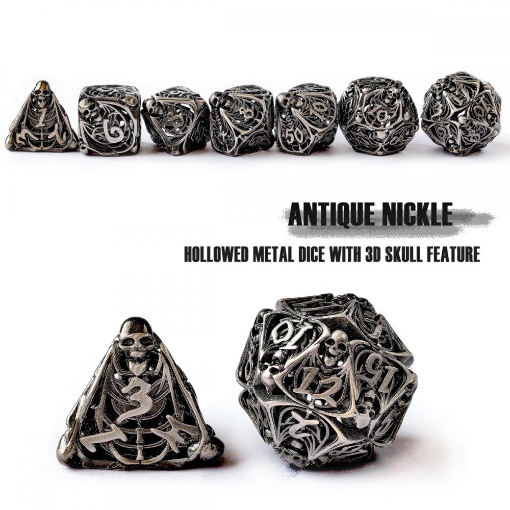 Hollow Metal Dice Rpg Set 3d Skull Feature