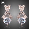 AZORA X Element Rose Gold Color Stellux Austrian Crystal Uique Design 2ct CZ Stud Earrings TE0073