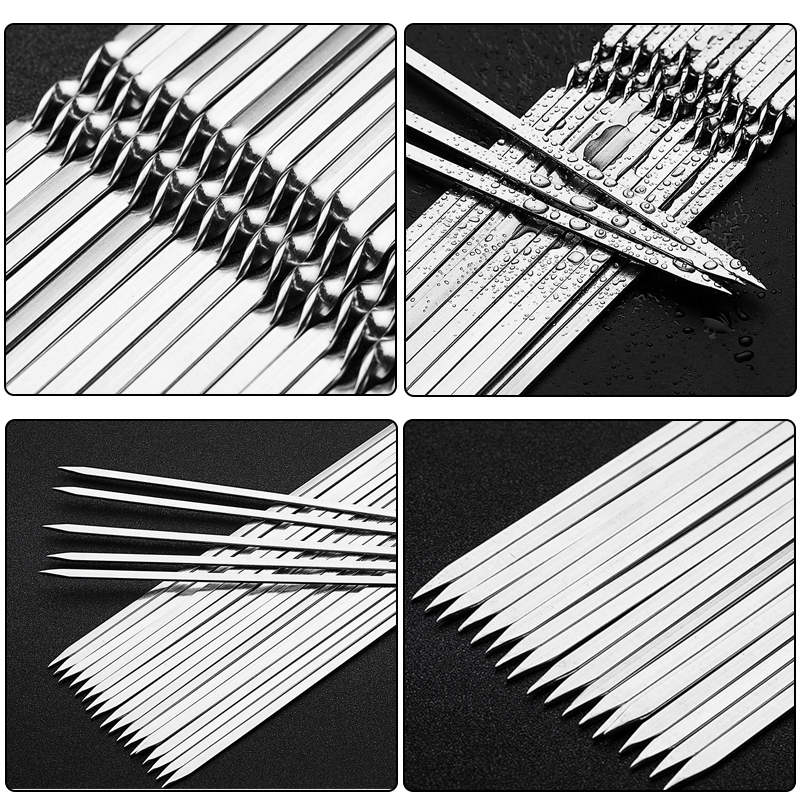 10/15Pcs Reusable Flat Barbecue Skewers 304 Stainless Steel Needle BBQ Sticks Barbecue Skewers 28/33cm Outdoor BBQ Accessories