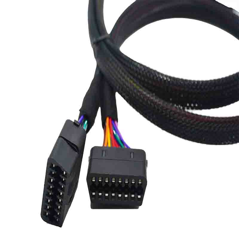Black OBD2 16-pin 1 male-to-2 female Y-splitter extension cable car