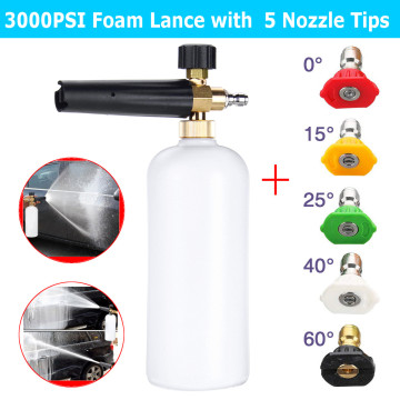 1/4 Car Wash Spray 1L Bottle High pressure Snow Foam Lance Soap Foamer Gun Washer With 5 Washer Nozzles Hose
