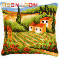 Cross Stitch Cushion Lavender Landscape Make Your Own Pillow Chunky Cross Stitch Kits Printed Canvas Acrylic Yarn Pillow Case