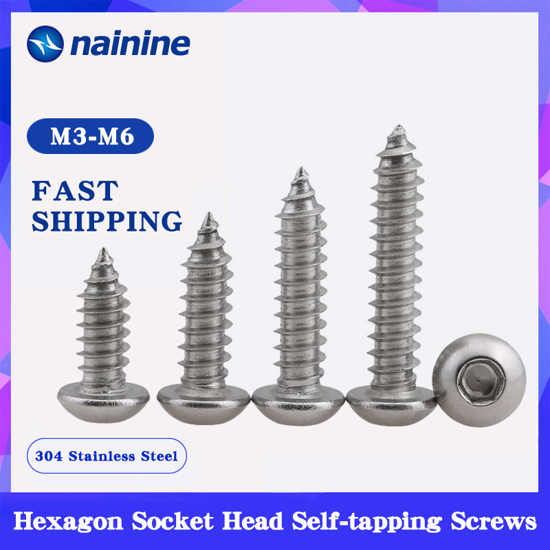 10/20Pcs [M3 M4 M5 M6] 304 Stainless Steel Hexagon Socket Button Head Self tapping Screws Round Head A026