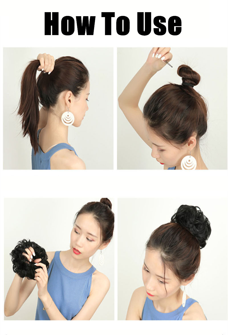 SHUOHAN Q5 Plus Vintage Synthetic High Temperature Fiber Curly Hair Bun Chignon Flower Bud Elastic Rubber Band Rope