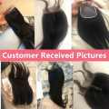 Bling Hair Straight Human Hair 4x4 Lace Closure Free/Middle/Three Part With Baby Hair Remy Peruvian Closure Natural Color 8"-22"